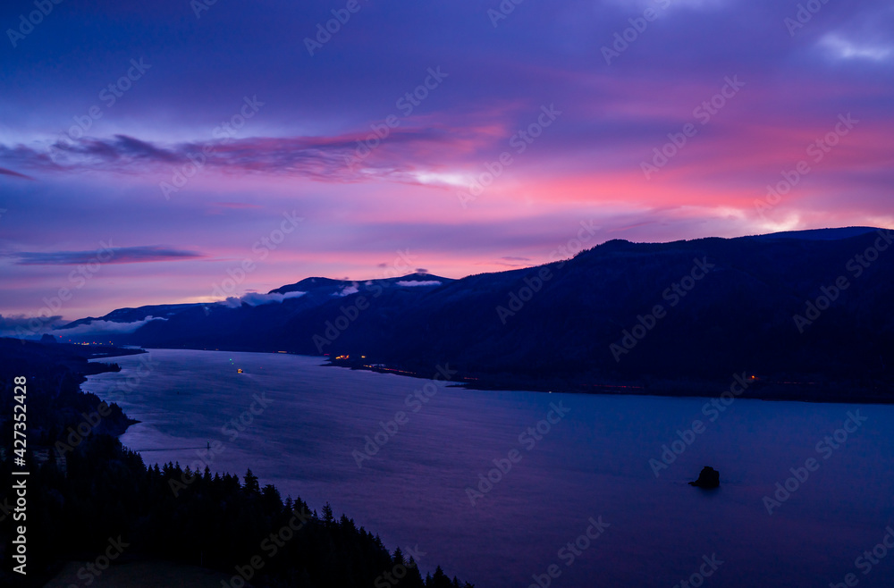 Colorful sunrise in the the Columbia Gorge.