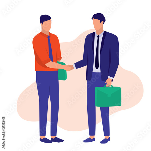 Businessman Shaking Hand. Business Partnership Concept. Vector Illustration Flat Cartoon. Two Businessman Making Business Deals.