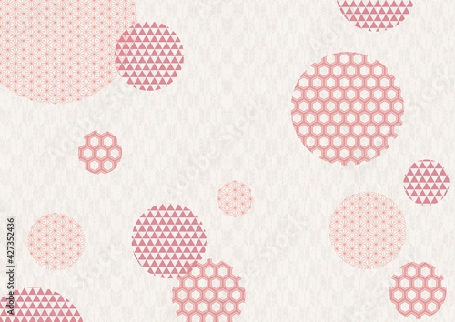 和柄のピンクの円と矢絣模様の背景イラスト