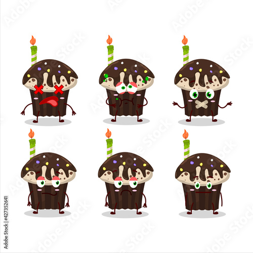 Birthday muffin cartoon character with nope expression