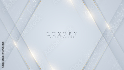 Golden line on white background. Luxury realistic concept. 3d paper cut style. Vector illustration for design.