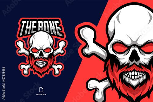 skull bone with a red beard mascot logo illustration