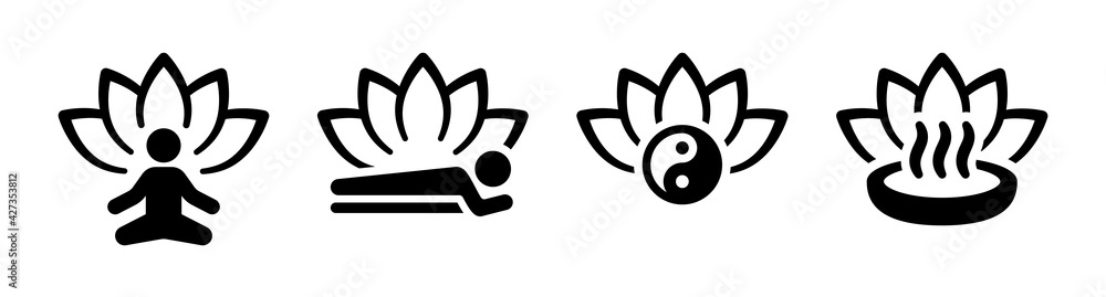Set of spa hot yoga zen massage icon logo elements vector illustration. Set of spa hot yoga zen massage icon logo elements vector illustration.