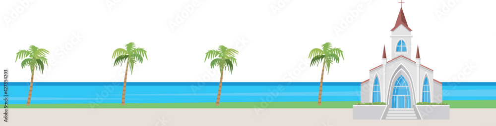 綺麗な海沿いにあるチャペルのイメージイラスト Stock Vector Adobe Stock