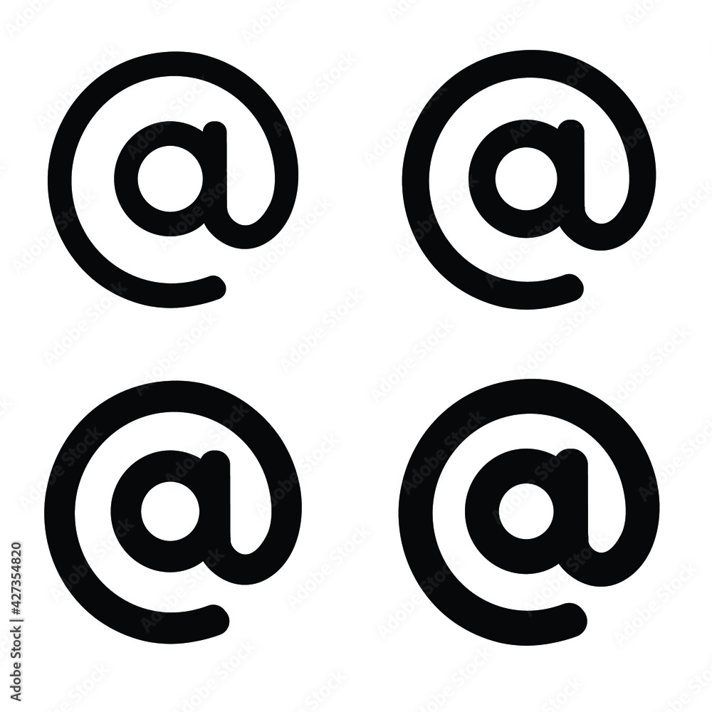 Arroba sign icon. Email address symbol concept with different line thickness styles. Vector illustration isolated on white background. EPS 10.
