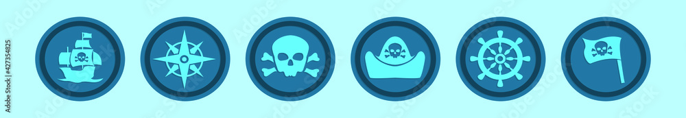 set of pirate cartoon icon design template with various models. vector illustration isolated on blue background set of pirate cartoon icon design template with various models. vector illustration isolated on blue background