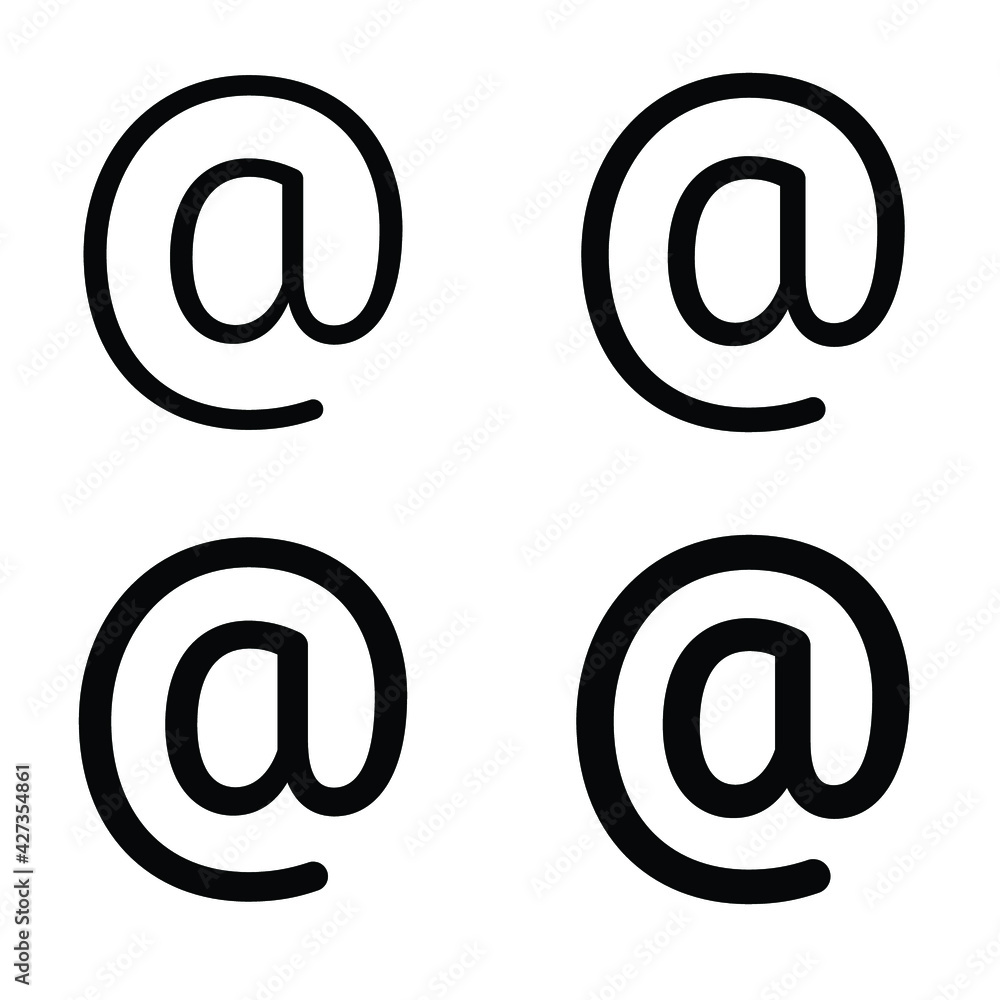 Arroba sign icon. Email address symbol concept with different line thickness styles. Vector illustration isolated on white background. EPS 10. Arroba sign icon. Email address symbol concept with different line thickness styles. Vector illustration isolated on white background. EPS 10.