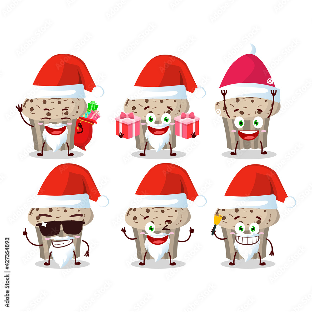 Santa Claus emoticons with birthday strawberry muffin cartoon character