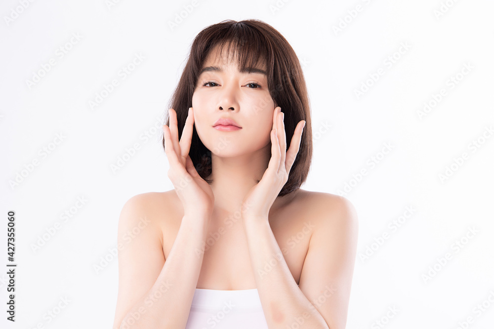Beautiful young asian woman with clean fresh skin on white background, Face care, Facial treatment, Cosmetology, beauty and spa, Asian women portrait Beautiful young asian woman with clean fresh skin on white background, Face care, Facial treatment, Cosmetology, beauty and spa, Asian women portrait