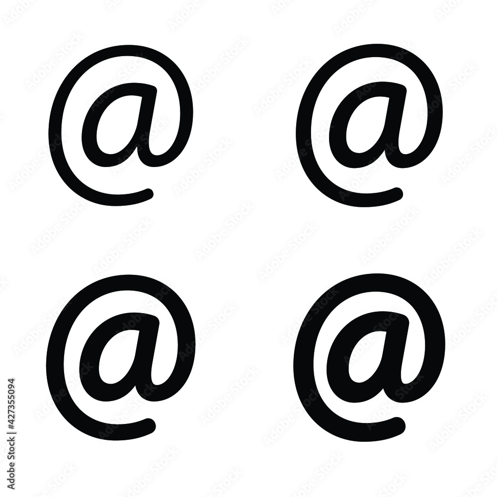 Arroba sign icon. Email address symbol concept with different line thickness styles. Vector illustration isolated on white background. EPS 10.