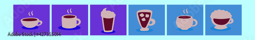 set of coffee cartoon icon design template with various models. vector illustration isolated on blue background