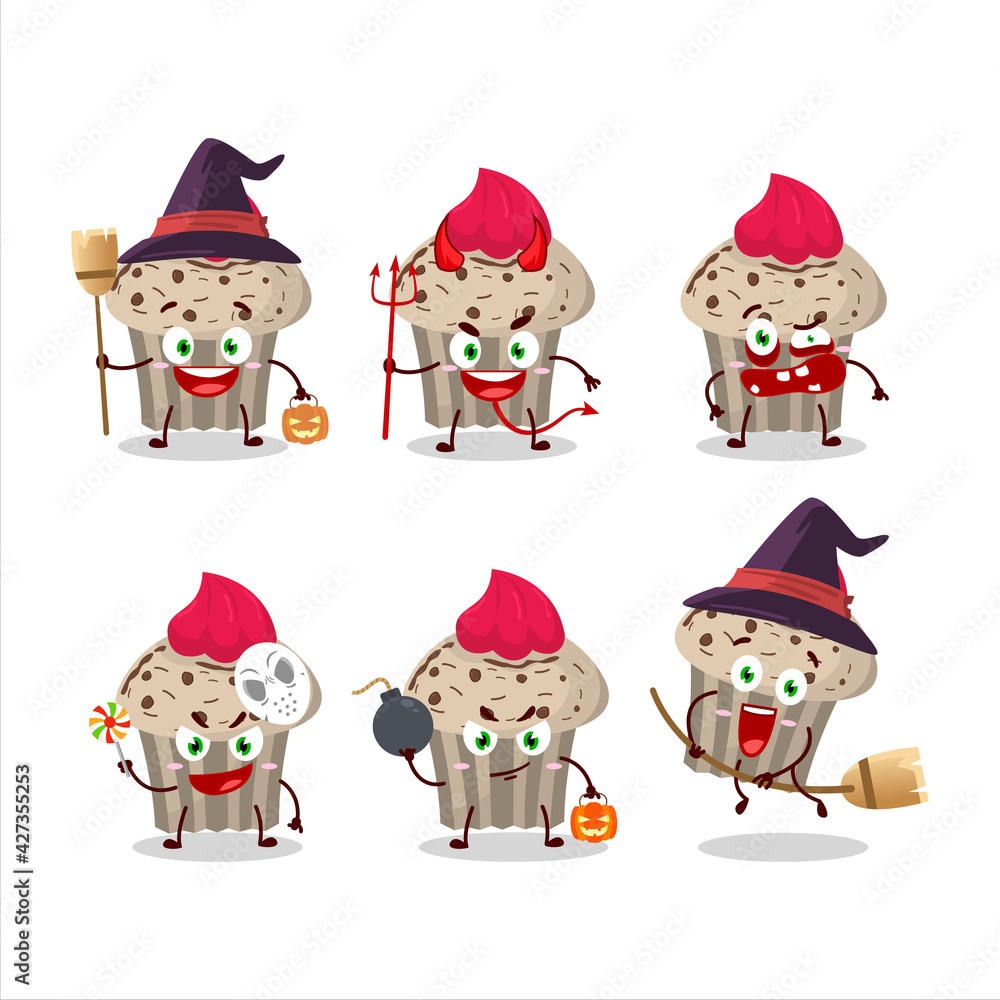 Halloween expression emoticons with cartoon character of birthday strawberry muffin Halloween expression emoticons with cartoon character of birthday strawberry muffin