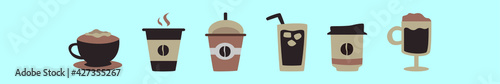 set of coffee cartoon icon design template with various models. vector illustration isolated on blue background