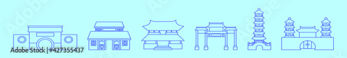set of chinese temple cartoon icon design template with various models. vector illustration isolated on blue background
