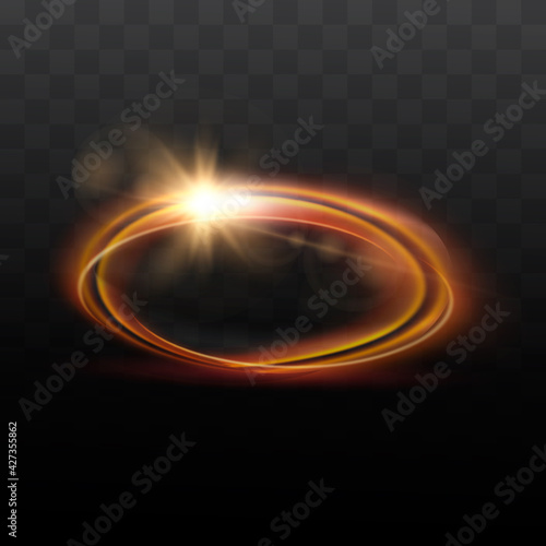 Shining red rings, the sun particles and sparks with a highlight effect, color bokeh lights glitter and sequins. On a dark background transparent.