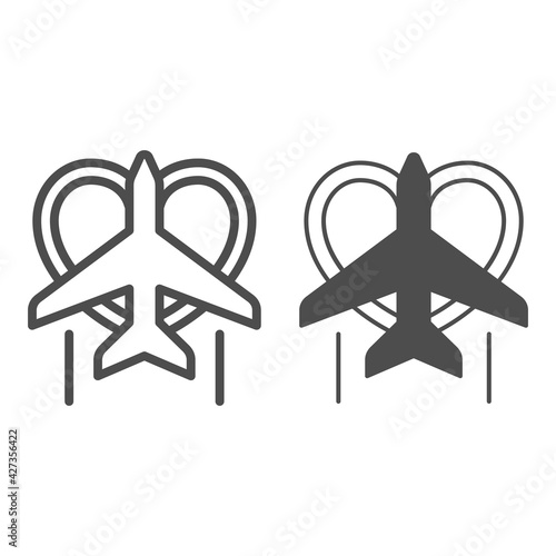 Heart plane line and solid icon, airlines concept, heart, love plane vector sign on white background, plane with heart outline style for mobile concept and web design. Vector graphics. photo