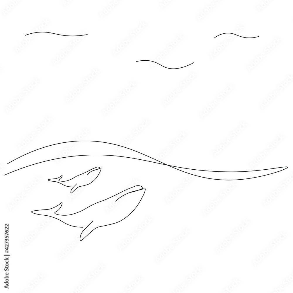 Whale on sea drawing, vector illustration Whale on sea drawing, vector illustration