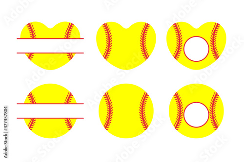 Yellow heart shaped baseball And red stitch baseball Isolated on white background.