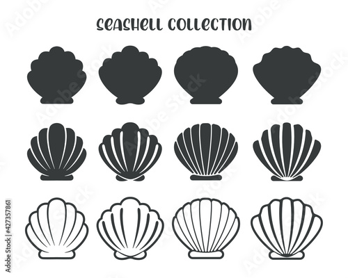 Sea Shell Vector Silhouette Isolated on white background.