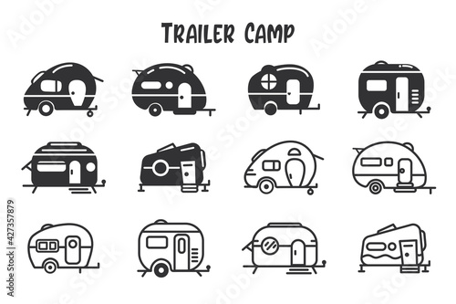 Camper trailer icon. Camper isolate on white background.
