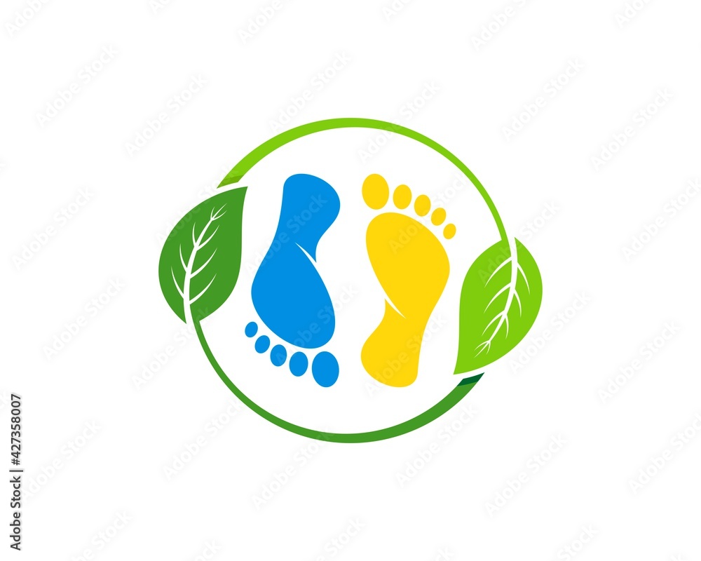 Circle nature leaf with foot care inside Circle nature leaf with foot care inside