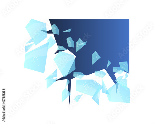 Hole breaking, ice crack, surface background, isolated on white, destruction damage, design, flat style vector illustration.