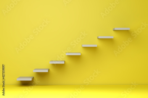 3d rendering 7 steps staircase in empty yellow room.