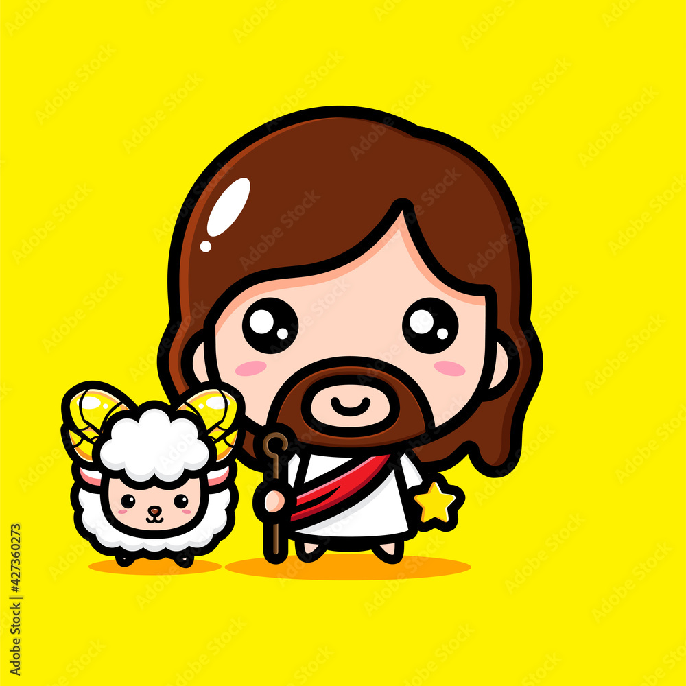 cute cartoon god jesus vector design along with sheep cute cartoon god jesus vector design along with sheep