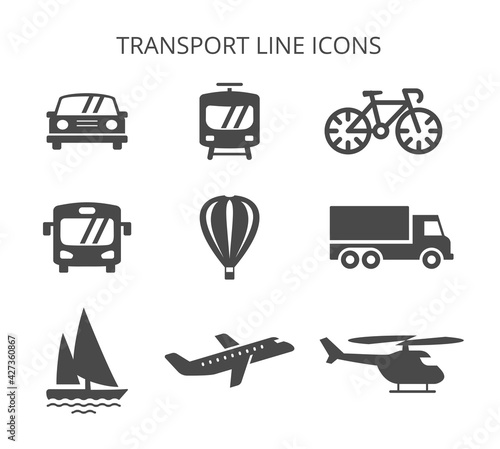 land, water and air transport. set of vector icons in flat style