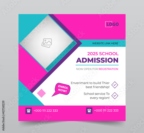 social media post design, school education admission ad for facebook instagram,twitter and back to school web banner template or square flyer poster, Back to school admission social media post