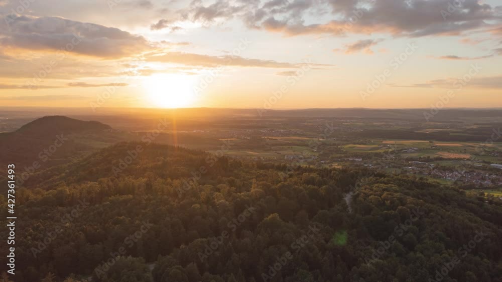 time lapse with a drone in the summer sunset at the albtrauf in the district of göppingen time lapse with a drone in the summer sunset at the albtrauf in the district of göppingen