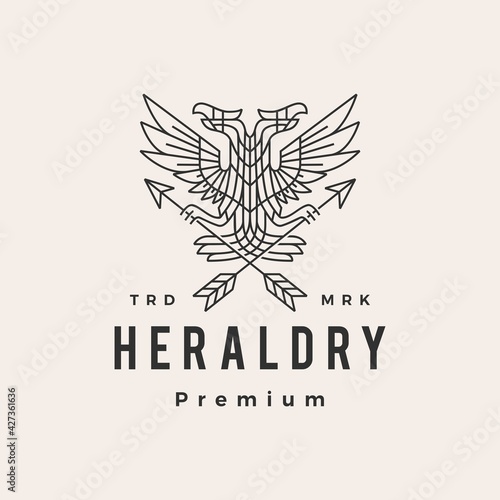 double headed eagle heraldry hipster vintage logo vector icon illustration