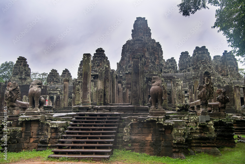  Bayon the central temple of Angkor Thom, late 12th century.It rains in the rainy season. (Cambodia, 04.10. 2019)