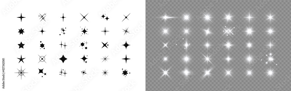 Star. Set of stars effect design, simple flat, and light sparkle twinkle symbol. Magic particle effect. Shine icon elements for festive on white and transparent background. Vector illustration Star. Set of stars effect design, simple flat, and light sparkle twinkle symbol. Magic particle effect. Shine icon elements for festive on white and transparent background. Vector illustration