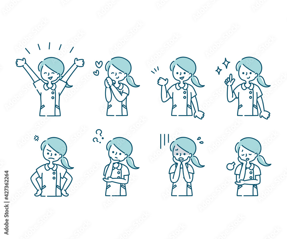 白衣を着た女性看護師の感情表現イラスト 上半身 Stock Vektorgrafik Adobe Stock