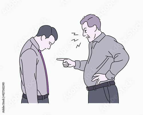 The boss is angry with a businessman. hand drawn style vector design illustrations. 