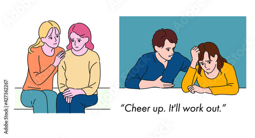 People who comfort a friend in grief. hand drawn style vector design illustrations. 