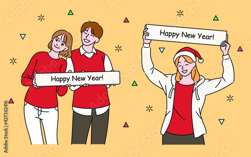 Dad and mom are happily holding their newborn baby. hand drawn style vector design illustrations. 