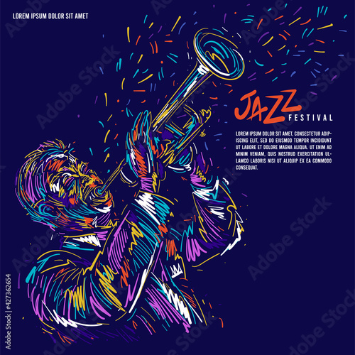 Jazz trumpet player. Vector illustration for jazz poster
