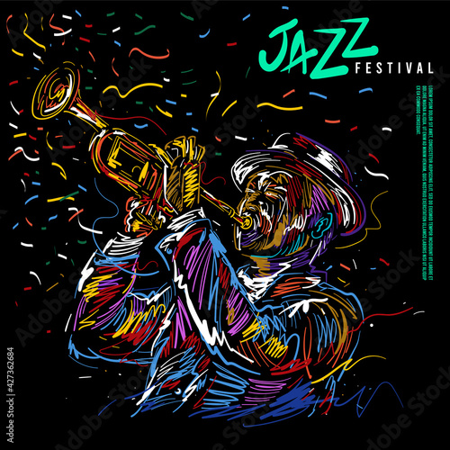 Jazz trumpet player. Vector illustration for jazz poster