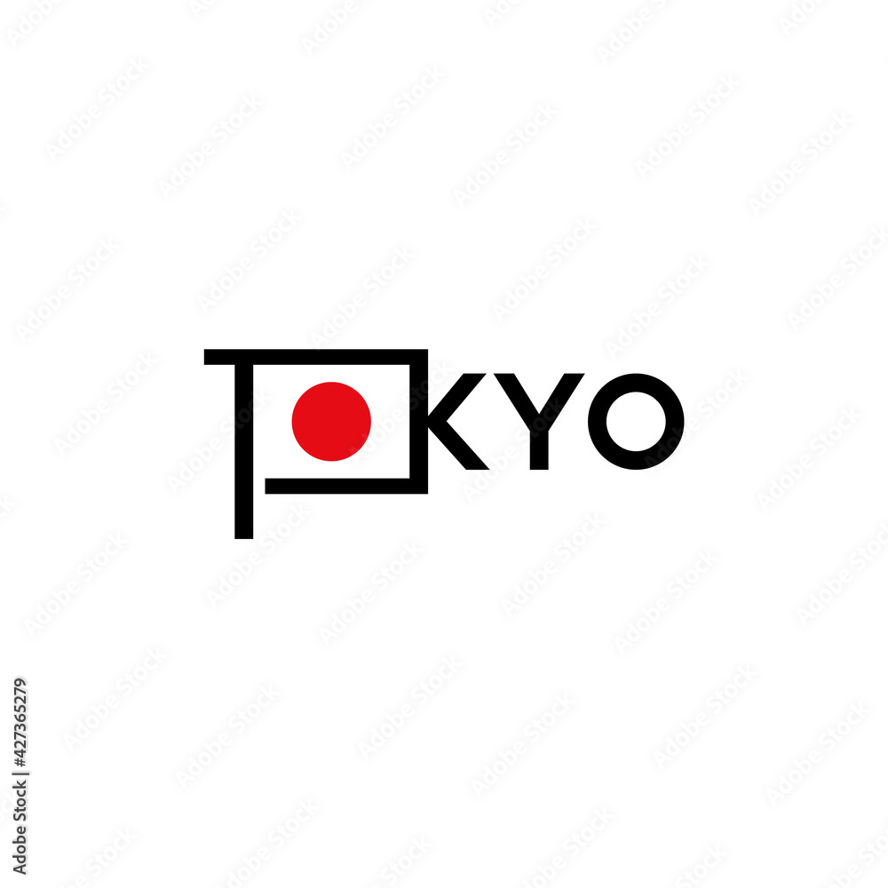 Tokyo text, initial letter T concept with Japan flag. Creative logo design.