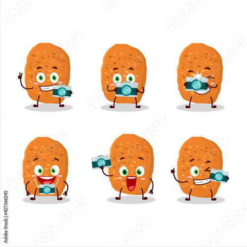 Photographer profession emoticon with chicken nugget cartoon character