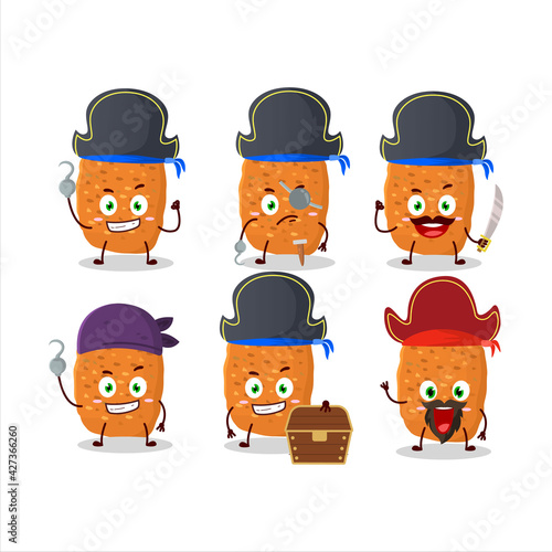 Cartoon character of chicken nugget with various pirates emoticons