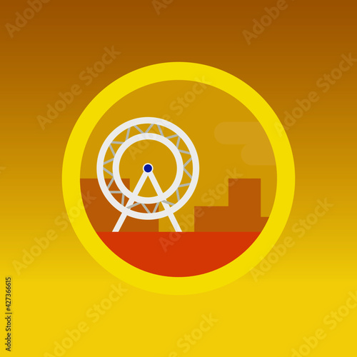 Fairy wheel cityscape background illustration vector app icon in yellow background.