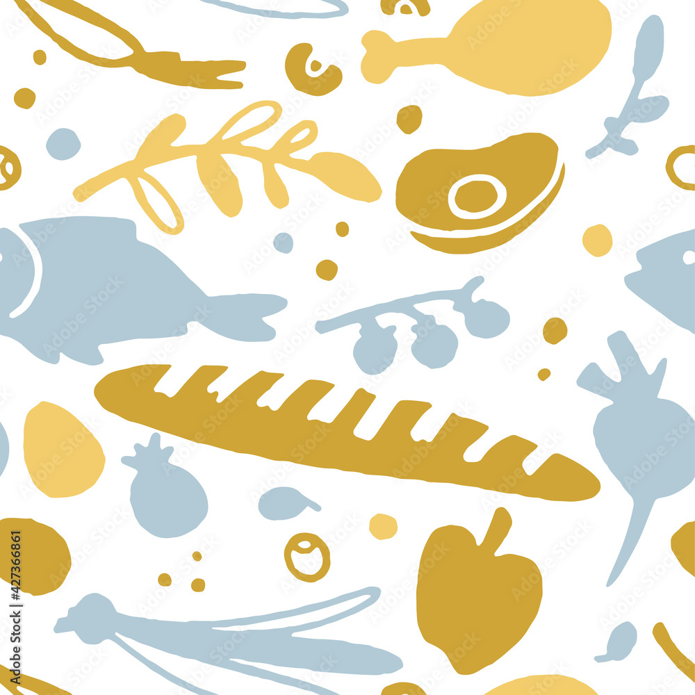 Naklejka premium Food seamless pattern. Healthy nutrition. Organic farmer products.