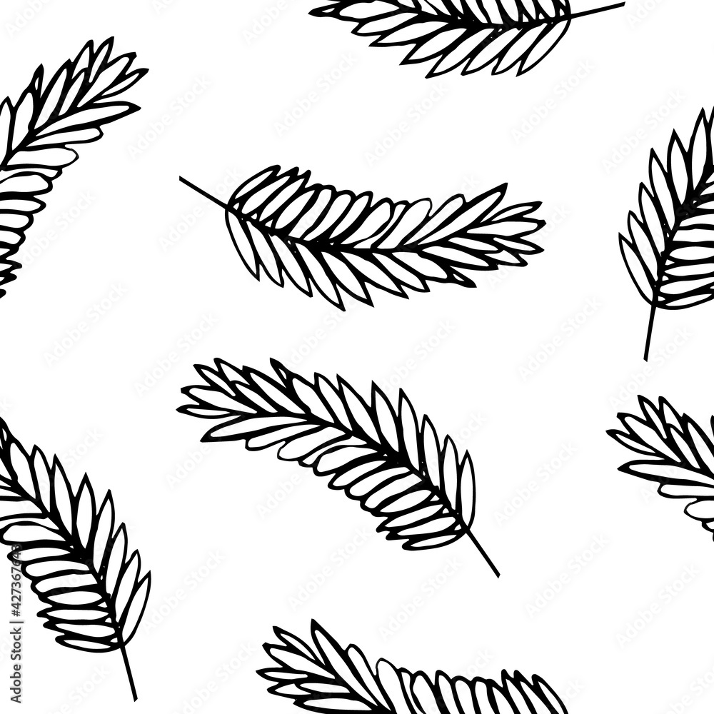 Obraz premium spikelet seamless pattern. hand drawn doodle style. vector, minimalism, monochrome, sketch. wrapping paper, textile, background, label. grain, harvest.