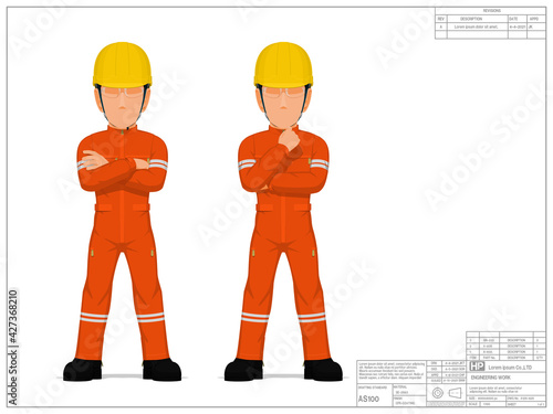 Set of industrial worker with folded arm on white background
