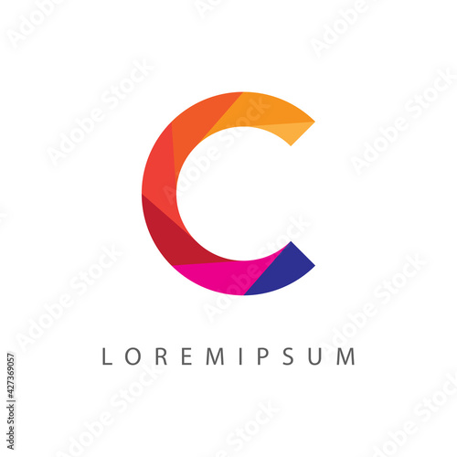 C Letter Red Color Logo Design Template. Circular Color Icon Line Art Vector