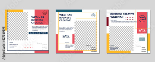 Set of modern creative webinar social media post templates with soft color for concept design. Suitable for online marketing promotion banner, webinar, seminar, flyer, ads, etc.