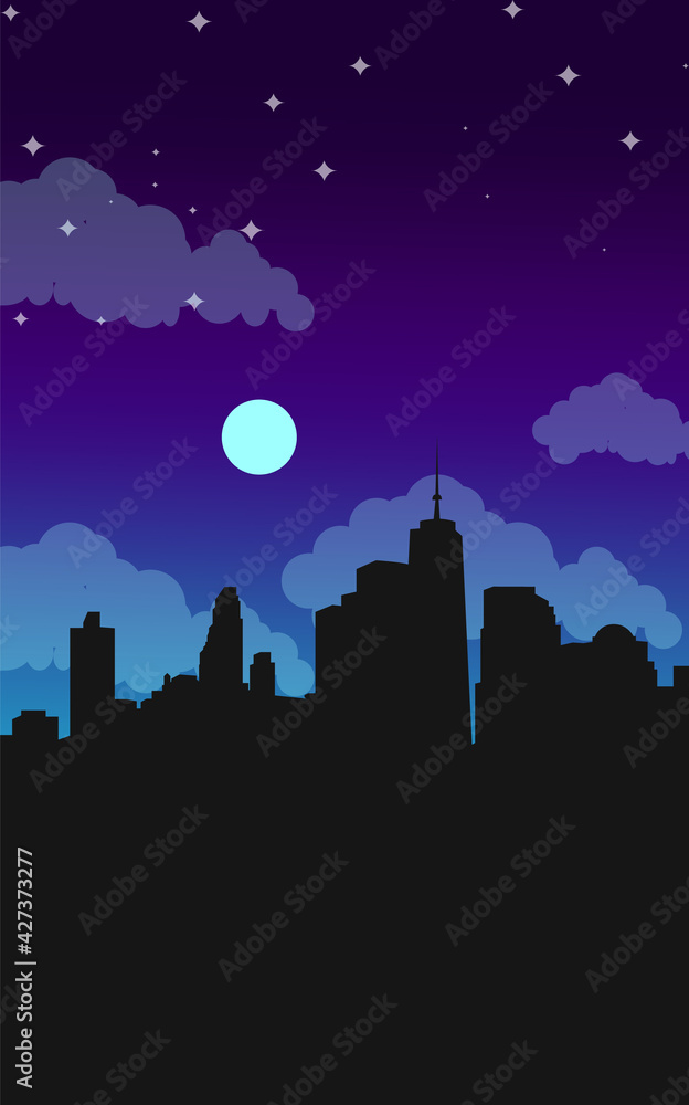 Night City Silhouette Vector